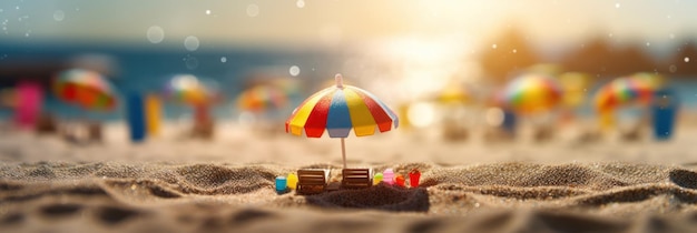 Tropical summer sand beach and bokeh sun light on sea background Generative AI