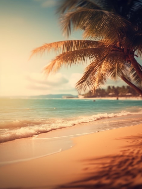 Tropical summer sand beach and bokeh sun light on sea background