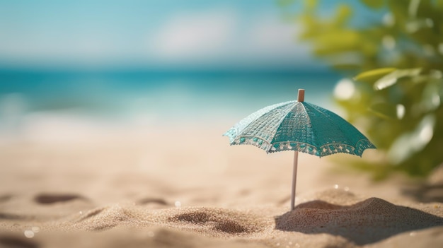 Tropical summer sand beach and bokeh sun light on sea background