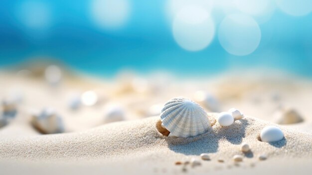 熱帯の夏の砂浜と海の背景にボケ味の太陽光