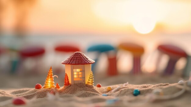 Foto estate tropicale spiaggia di sabbia e luce del sole bokeh sullo sfondo del mare