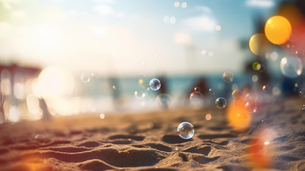 Tropical summer sand beach and bokeh sun light on sea background