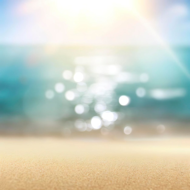 Tropical summer sand beach and bokeh sun light on sea background