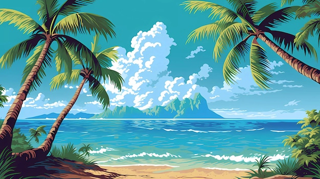 Tropical summer sea beach illustration