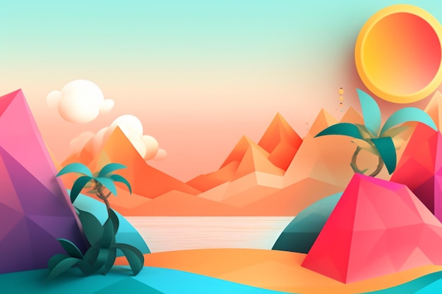 Тропический летний тематический 3D абстрактный фон