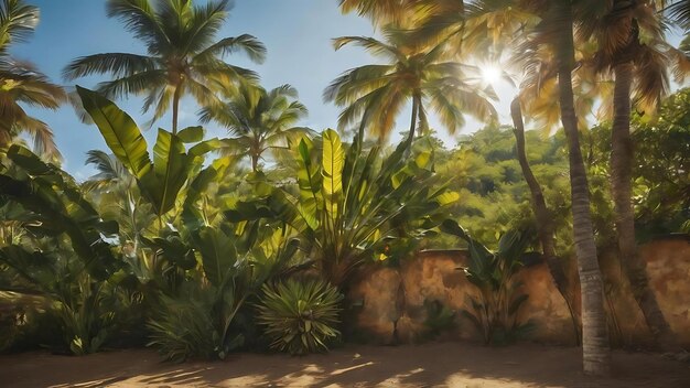 Tropical sun shadows on the wall