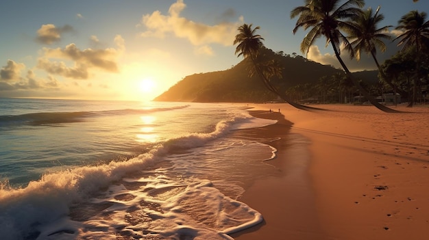 Tropical Sunset on a Beach with Palm Trees