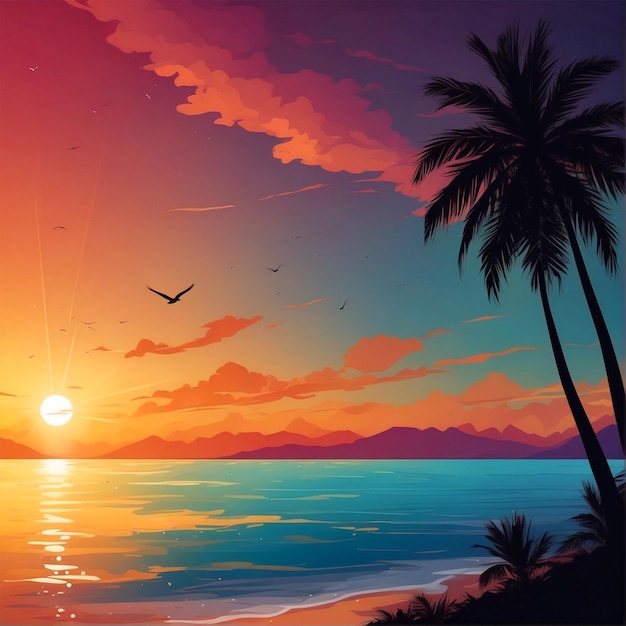 Tropical Sunset Bliss with a beautiful and colorful beach background