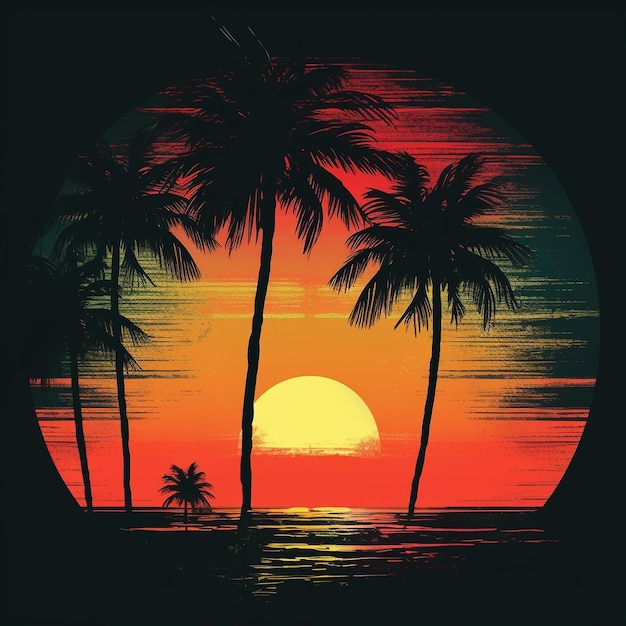 Photo tropical sunset with palm trees and beach