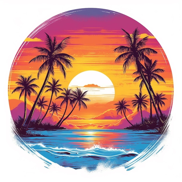 Photo tropical sunset with palm trees and beach