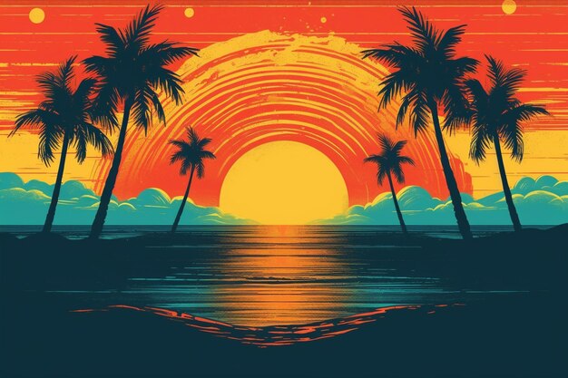 Photo tropical sunset with palm trees