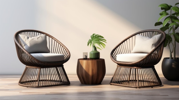 Tropical Symbolism Modern Rattan Chairs And Coffee Table