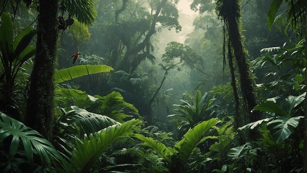 Foto la foresta pluviale tropicale sinfonica e lussureggiante, piena di vita esotica