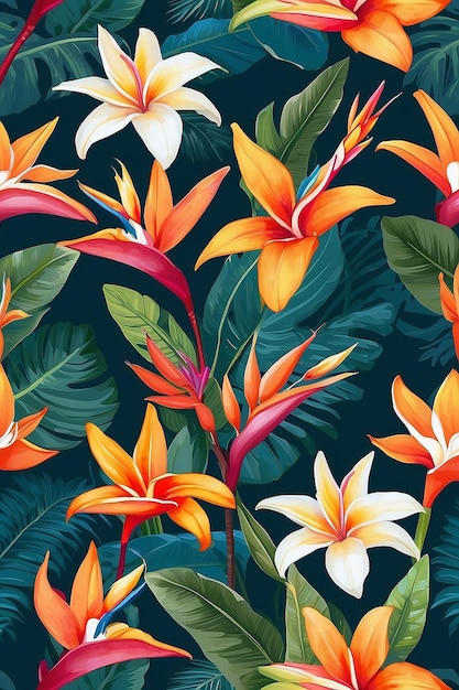 Tropical Tapestry Seamless Pattern of Bold and Captivating Blooms