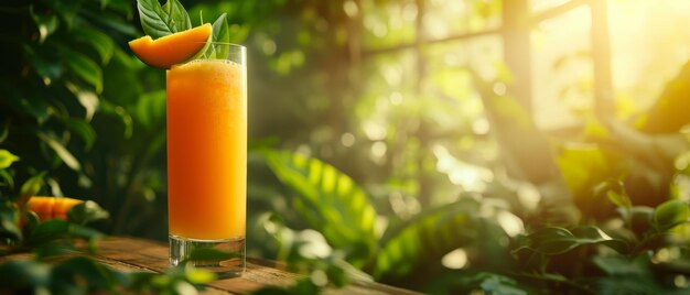 Foto tentazione tropicale succo di mango felicità circondata da verde