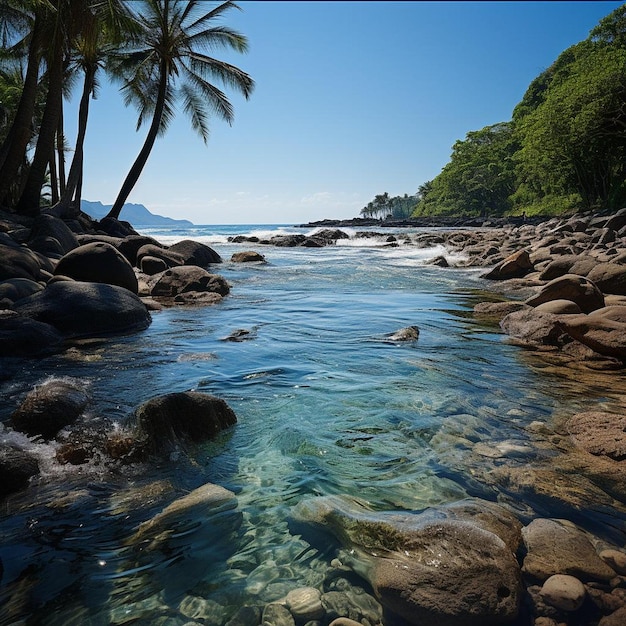 Пляжный ландшафт тропических приливных бассейнов Фото