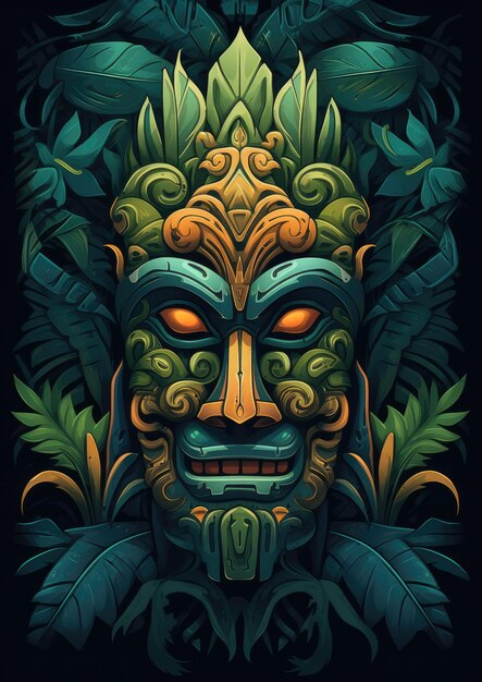 Tropical tiki mask mystical symbol of the enigmatic lost tribe in the jungle Generative Ai