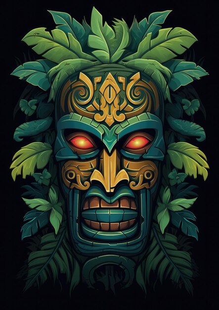 Tropical tiki mask mystical symbol of the enigmatic lost tribe in the jungle Generative Ai