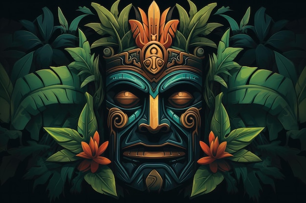 Tropical tiki mask mystical symbol of the enigmatic lost tribe in the jungle Generative Ai