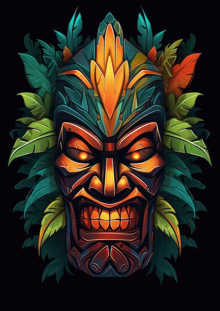 Tropical tiki mask mystical symbol of the enigmatic lost tribe in the jungle Generative Ai