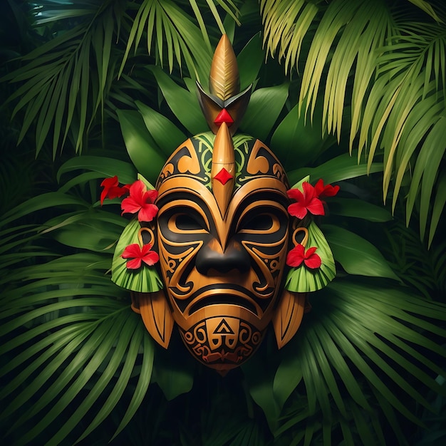 Tropical Tiki Mask Mystical Symbol of the Enigmatic Lost Tribe in the Jungle