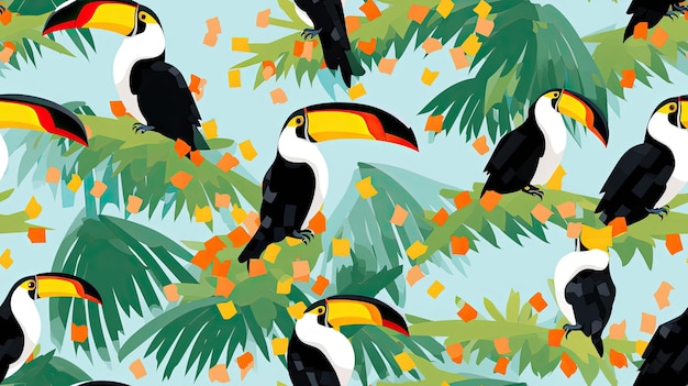 Photo tropical toucan exotic pixel pattern