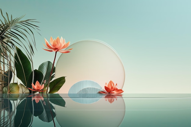 Photo tropical tranquility showcasing cosmetic elegance with a minimalist abstract background