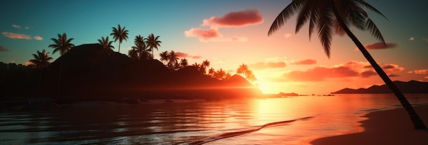 Tropical tranquility Silhouette palm tree on sandy beach A relaxing oasis of exotic paradise sun and ocean waves Perfect for your getaway dreams and honeymoon escapes