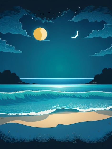 Tropical Tranquility Vector Travel Illustratie van een strand met golven en zee