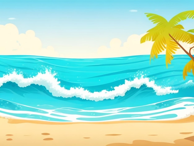 Tropical Tranquility Vector Travel Illustratie van een strand met golven en zee