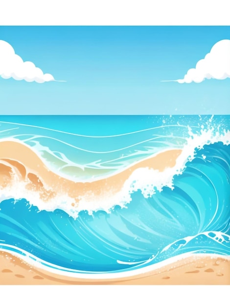 Tropical Tranquility Vector Travel Illustration of a Beach with Waves and Sea