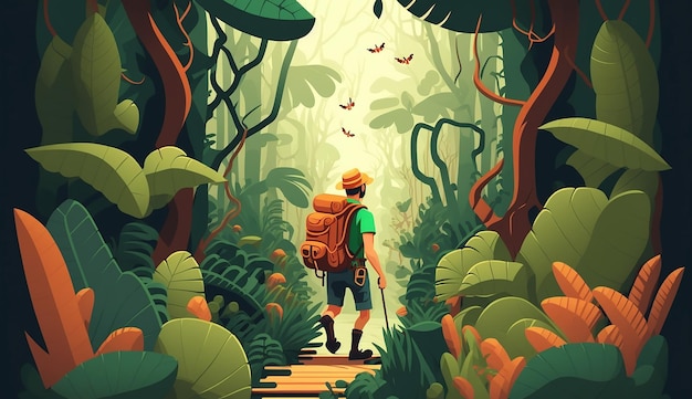 Tropical Trek Een speelse illustratie van een zomerse generatieve AI