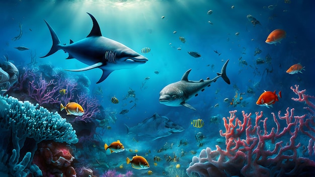 Тропическая подводная жизнь нейронной сети кораллового рифа сгенерировала художественные обои