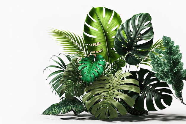 Tropical vegetation are shown on a white background