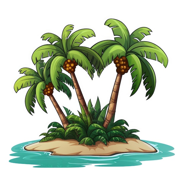 Tropical Vibes Cartoon Palm Trees on a Serene Island