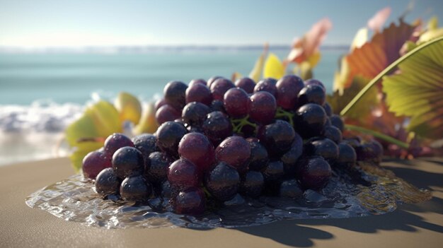 Tropical vibes grape on the beach Generative AI