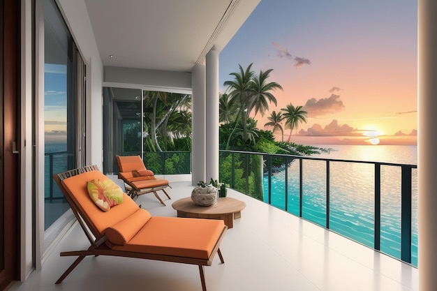 A tropical view from a balcony of a tropical beach.