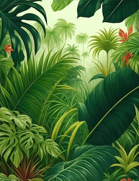 Tropical vintage botanical landscape palm tree