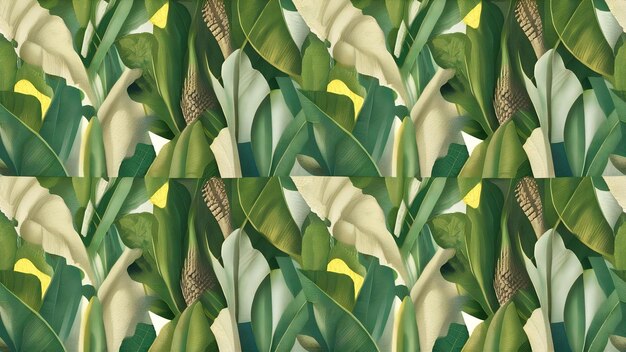 Photo tropical vintage seamless pattern with pastel banana leaves palm colocasia esculenta