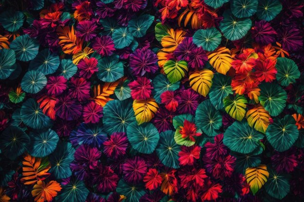 Photo tropical vivid vibrant color background with exotic painted tropical leaves