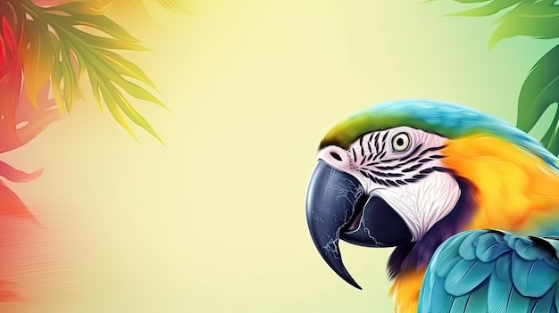 Tropical wallpaper banner with exotic parrot on vivid background generative ai