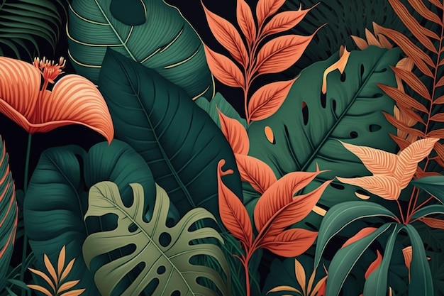 A tropical wallpaper that says tropical leaves.