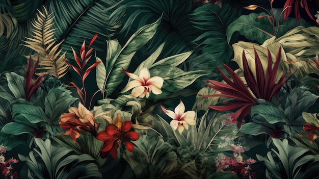 A tropical wallpaper with a tropical pattern and a tropical flower.