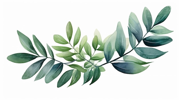 tropical watercolor herbal branch with leaves watercolor illustration with green leaves