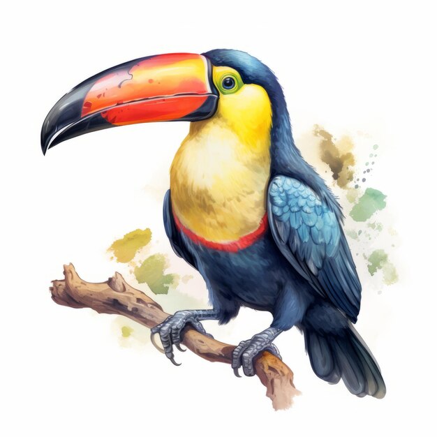 Tropical Watercolor Toucan Illustration In 2d Game Art Style