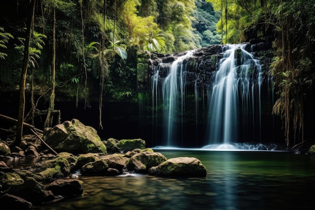 Tropical waterfall in deep forest at Phu Soi Dao National Park Thailand Long exposure of a waterfall in the jungle Khao Yai National Park Thailand AI Generated