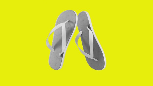 Tropical white sandals isolated on yellow background suitable for your design element