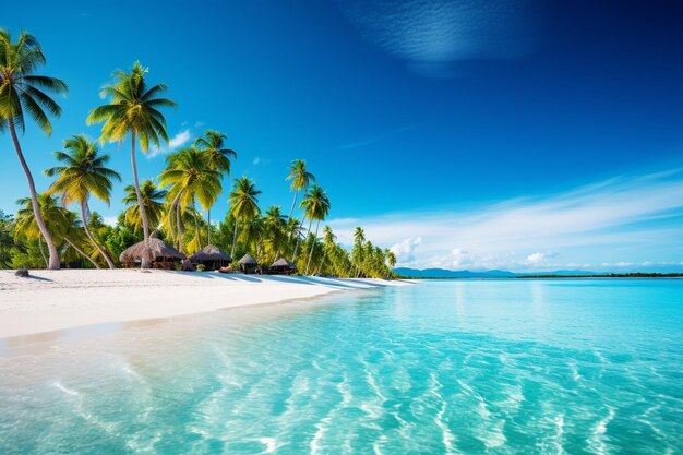 Tropical white sandy beach with palm trees