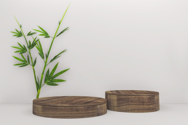 Photo tropical woode podium on background minimal design. 3d rendering