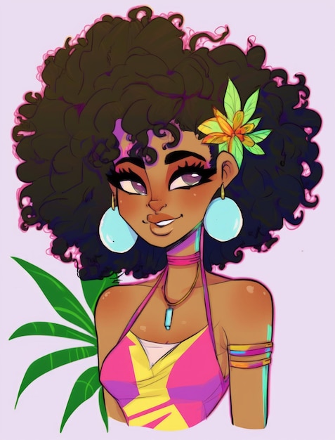 Tropicalpunk woman tan skin curly black hair karin generative AI